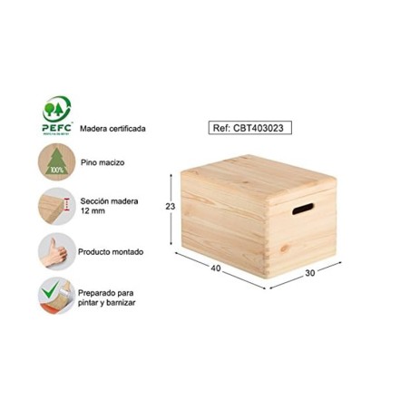 Caja Con Tapa Madera Pino Macizo Natural
