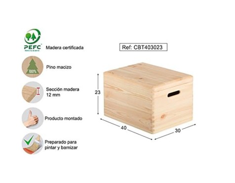 Caja Con Tapa Madera Pino Macizo Natural