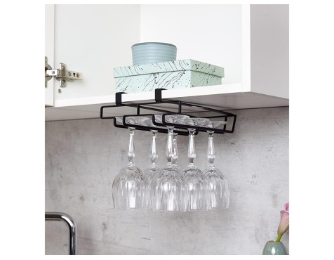 Colgador Interior Armario Cocina 6 Copas Negro