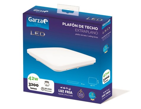 Plafón Led Cuadrado Garza Extraplano Luz Fría