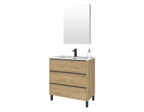 Mueble De Baño Dream Roble Con Espejo Y Lavabo