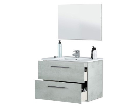 Mueble De Baño Aruba 2 Cajones Con Espejo Cemento