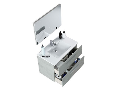 Mueble De Baño Aruba 2 Cajones Con Espejo Cemento