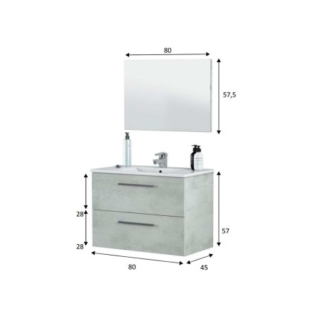 Mueble De Baño Aruba 2 Cajones Con Espejo Cemento