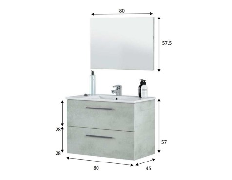 Mueble De Baño Aruba 2 Cajones Con Espejo Cemento