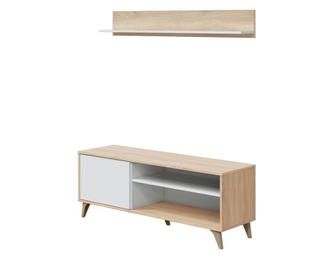 Mueble Tv Con Estante Kikua Roble Y Blanco Artik