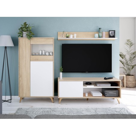 Mueble Tv Con Estante Kikua Roble Y Blanco Artik