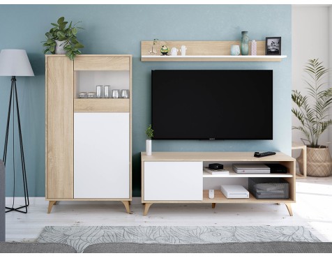 Mueble Tv Con Estante Kikua Roble Y Blanco Artik