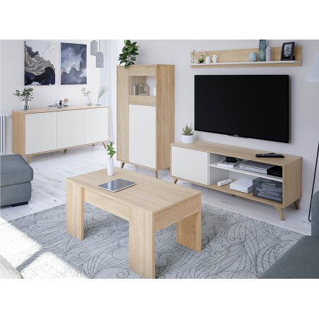 Mueble Tv Con Estante Kikua Roble Y Blanco Artik