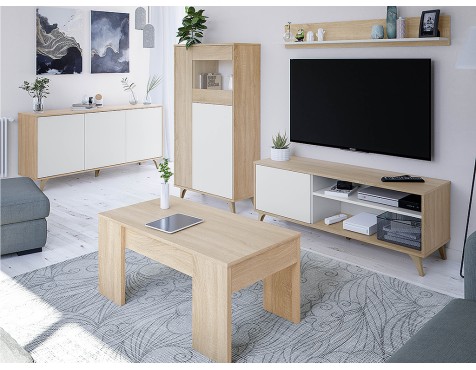Mueble Tv Con Estante Kikua Roble Y Blanco Artik