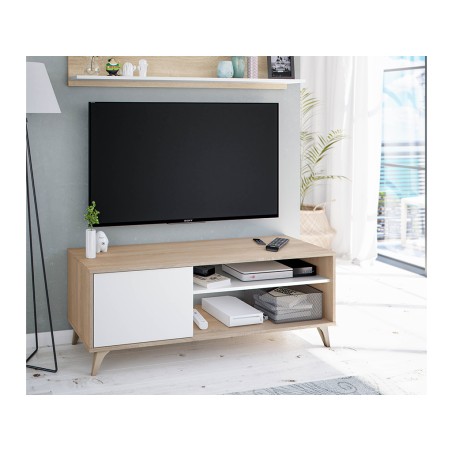 Mueble Tv Con Estante Kikua Roble Y Blanco Artik