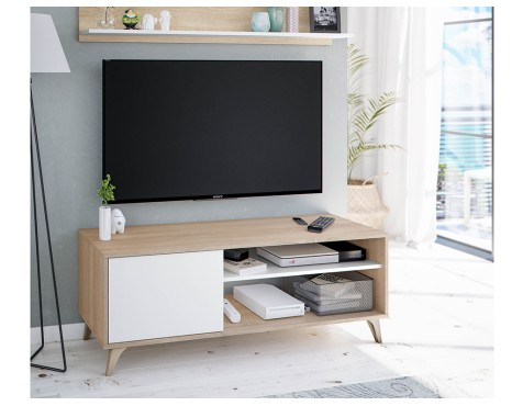 Mueble Tv Con Estante Kikua Roble Y Blanco Artik