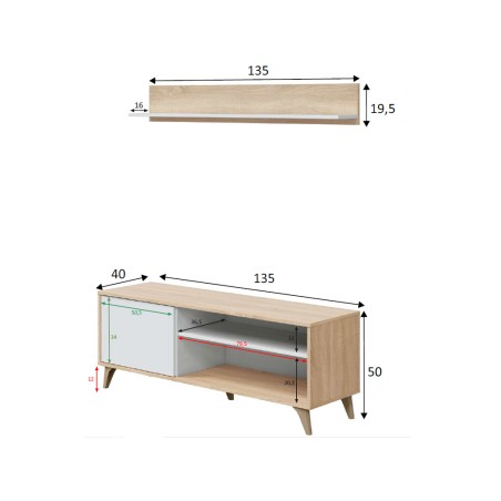 Mueble Tv Con Estante Kikua Roble Y Blanco Artik