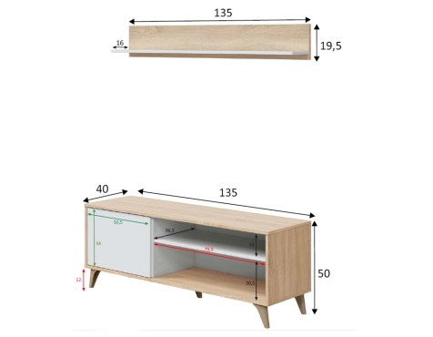 Mueble Tv Con Estante Kikua Roble Y Blanco Artik