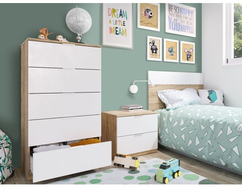 Cómoda 5 Cajones Roble Canadian Blanco Artik