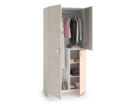Armario Juvenil 3 Puertas Blanco Alpes-Rosa