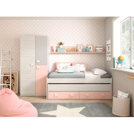 Armario Juvenil 3 Puertas Blanco Alpes-Rosa