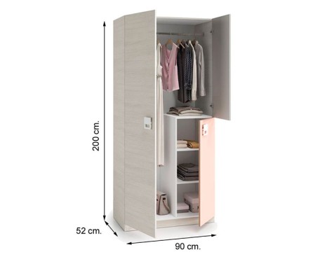 Armario Juvenil 3 Puertas Blanco Alpes-Rosa