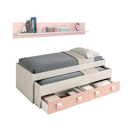Llit Doble Blanc Alps-Rosa + Prestatge