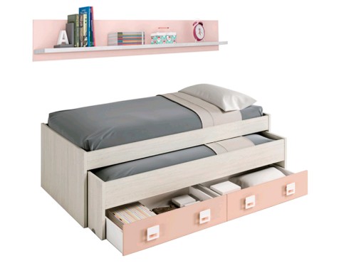 Llit Doble Blanc Alps-Rosa + Prestatge