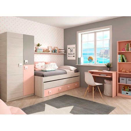 Llit Doble Blanc Alps-Rosa + Prestatge