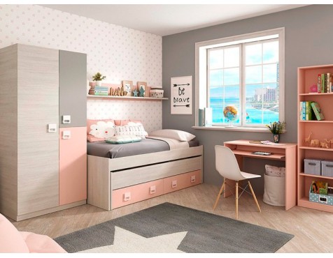 Llit Doble Blanc Alps-Rosa + Prestatge