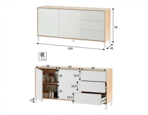 Aparador Urban Plus Roble Canadian Blanco Artik