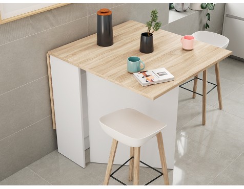 Mesa De Cocina Extensible Fly Roble Y Blanco