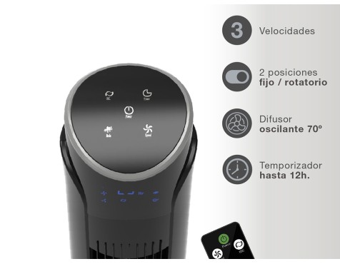 Ventilador De Torre Amb Comandament Kodima Negre