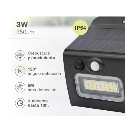Aplique Solar Egoda Con Sensor Negro