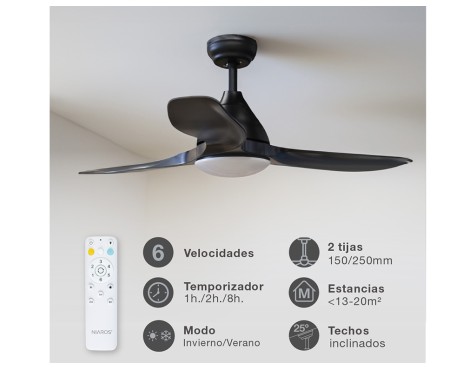Ventilador De Techo Con Luz Y Mando Luma Negro