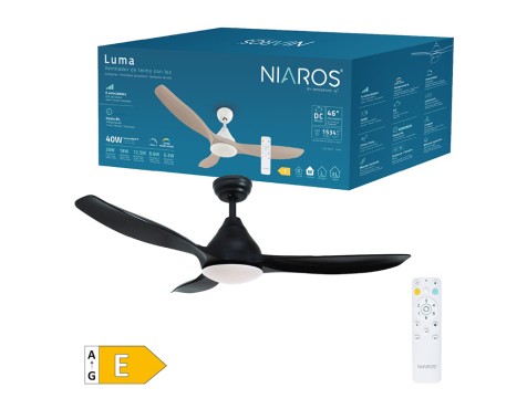 Ventilador De Techo Con Luz Y Mando Luma Negro