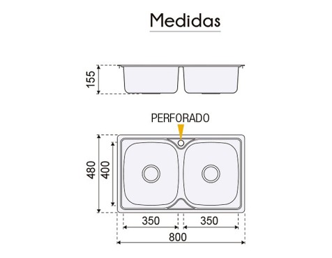 Fregadero Dublín 2 Senos Acero Inoxidable
