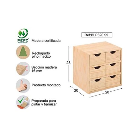 Cajonera 3X2 Minibloc Pino Macizo Natural