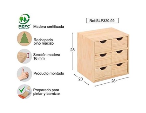 Cajonera 3X2 Minibloc Pino Macizo Natural