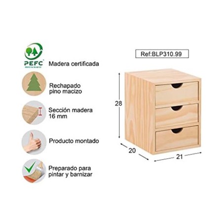 Cajonera 3X1 Minibloc Pino Macizo Natural