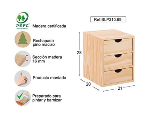 Cajonera 3X1 Minibloc Pino Macizo Natural