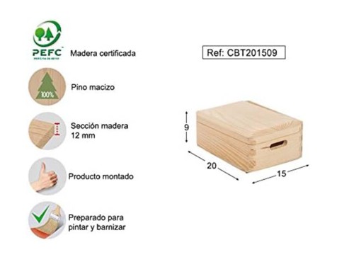 Caja Con Tapa Pino Macizo Natural