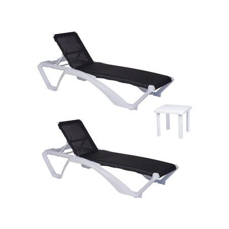 Set 2 Tumbonas Ice Blanco/Negro + Mesa