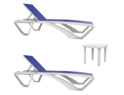 Set 2 Tumbonas Sky Blanco/Azul + Mesa