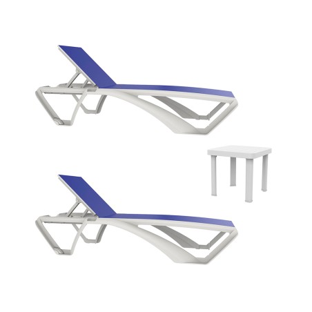 Set 2 Tumbonas Sky Blanco/Azul + Mesa