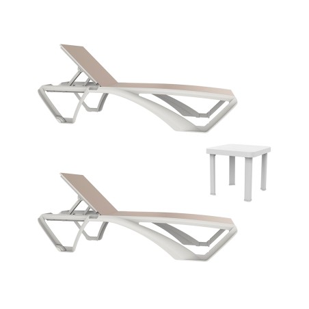 Set 2 Tumbonas Sky Blanco/Beige + Mesa