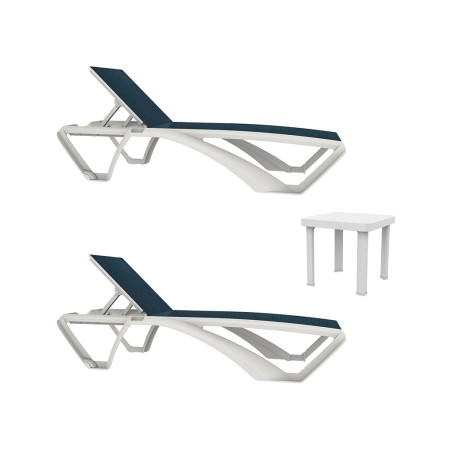 Set 2 Tumbonas Sky Blanco/Blue Jeans + Mesa