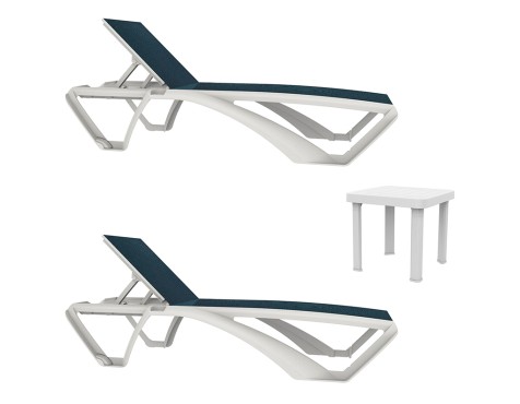 Set 2 Tumbonas Sky Blanco/Blue Jeans + Mesa