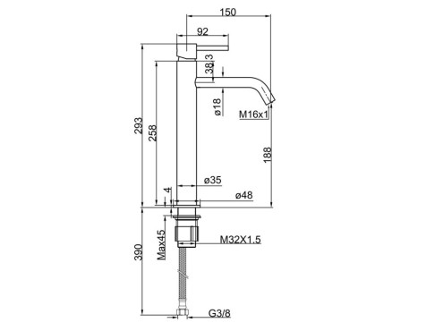 Grifo Lavabo Monomando Tube Xl Negro Mate