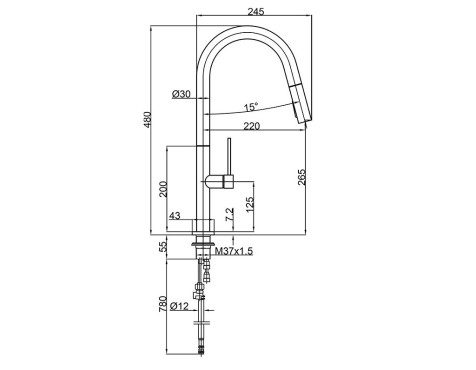 Aixeta Cuina Monocomandament Extraïble Tube Cromat
