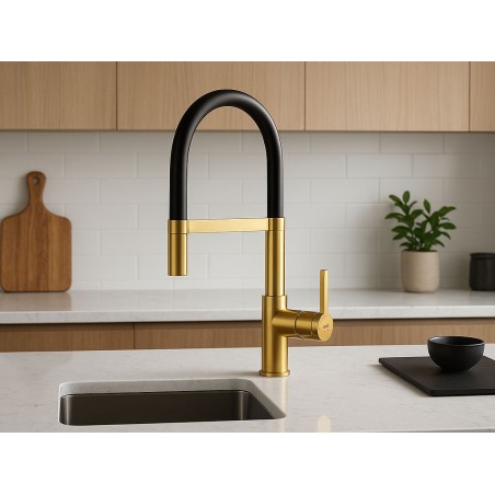 Grifo Cocina Monomando Flexible Udine Oro/Negro