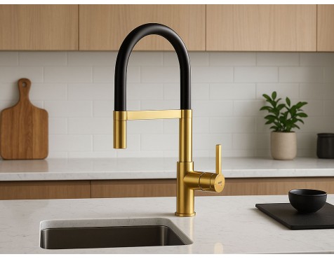 Grifo Cocina Monomando Flexible Udine Oro/Negro