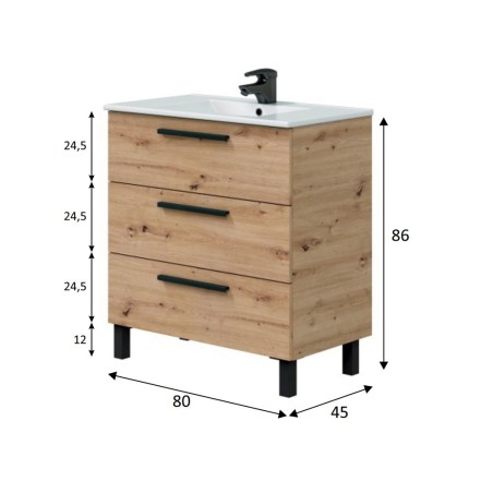 Mueble De Baño 3 Cajones Athena Roble Nodi
