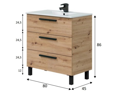 Mueble De Baño 3 Cajones Athena Roble Nodi